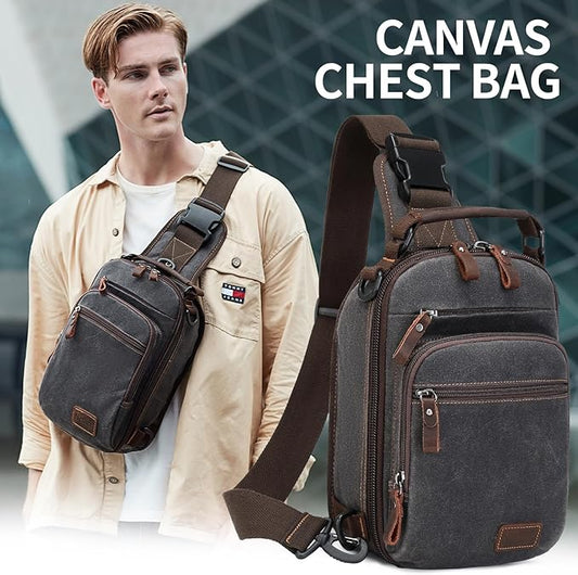 Nerlion Sling Bag for Men Waxed Canvas Crossbody Bag Chest Bag Water Resistant Shoulder Bag Casual Daypack