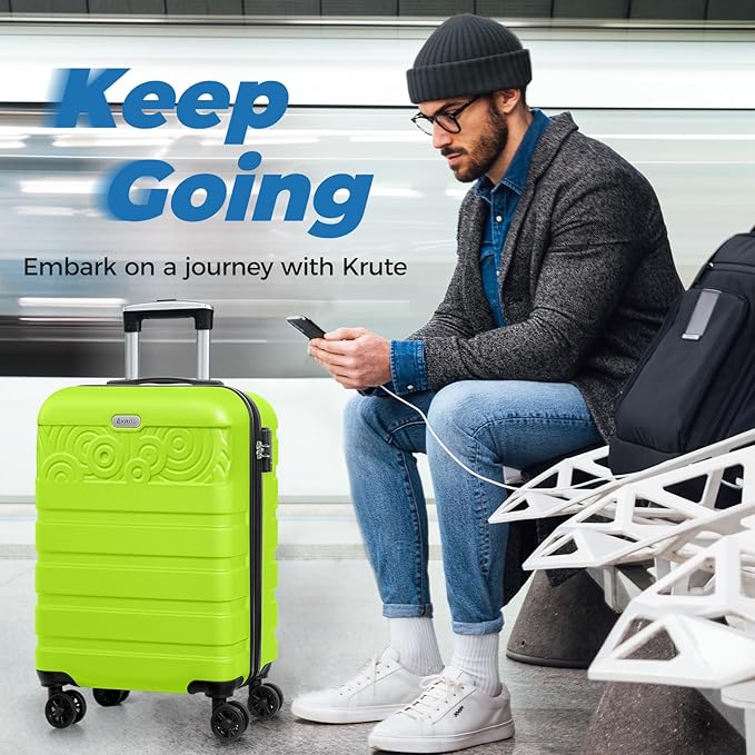 Krute Carry On Luggage 20 inch Suitcase with Spinner Wheels Airline Approved Hard Shell Luggages PC ABS TSA Lock Suitcase