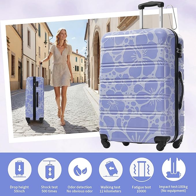 Merax Luggage Sets 3 Piece, Hardside Suitcase Set with Spinner Wheels, Lightweight Printing Luggage Carry on,20+24+28 IN,Blue