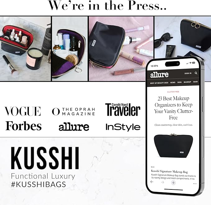 KUSSHI Washable Travel Makeup Bag for Purse (Everyday, Candy Apple Red/Pink)