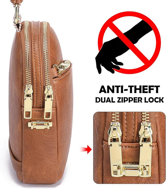 INICAT RFID Blocking Sling Bag Leather Crossbody Bags for Women Fanny Pack Cross Body for Woman Chest Bag for Travel 1.9L