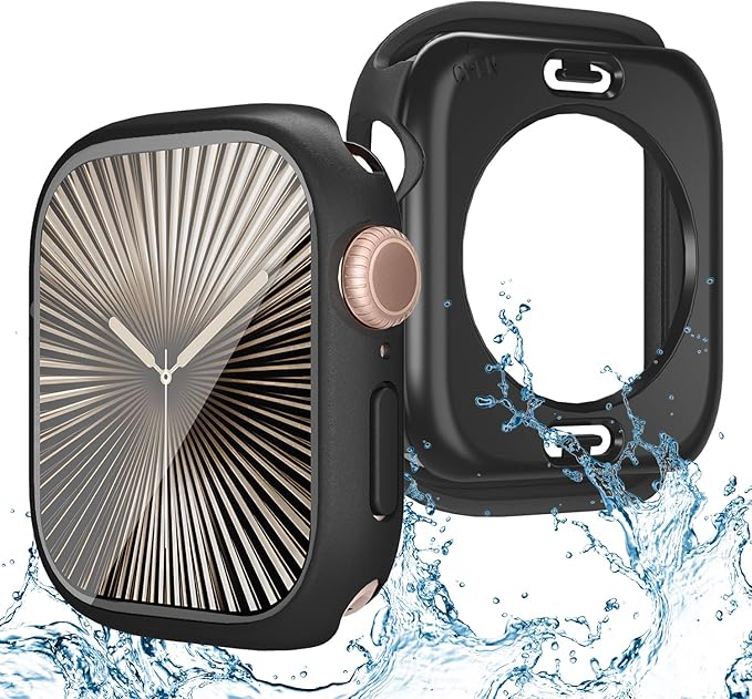 3 in 1 Waterproof Case for Apple Watch Series 11(2025) Series 10 Screen Protector 42mm Accessories Built-in Tempered Glass, 360°Full Protective PC Bumper Face Cover Compatible iWatch 42mm