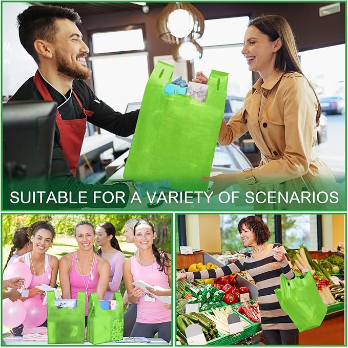 Windyun Large Grocery T-shirt Bags Bulk Reusable Non Woven Shopping Bag Foldable Gift Tote with Handle, 21x11x6 Inch