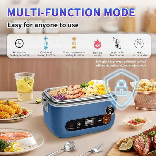 Cordless Electric Lunch Box,24000mAh Battery Powered Self Heating Lunch Box,1.2L Portable Food Warmer With Removable Divider,Insulated Bag & Utensils,For Office & Outdoor Use