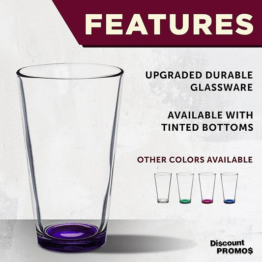 DISCOUNT PROMOS Arc Pint Glass 16 oz. Set of 10, Bulk Pack - Beer Glasses, Heavy Duty Drinkware - Purple