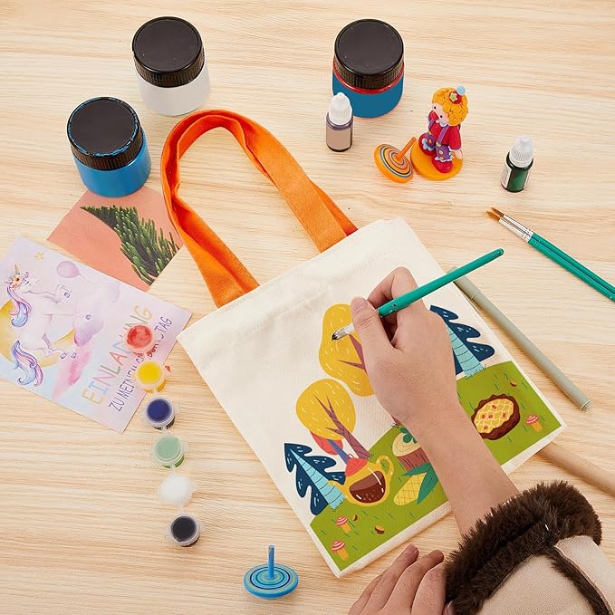 Amylove 48 Pcs Mini Tote Bag Sublimation Blank Canvas Tote Bags Reusable Grocery Luggage DIY Sack Goody for Party Even (8.5 x 8 Inch,Natural with Colorful Handle)