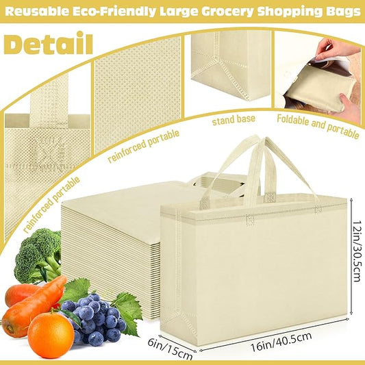 Windyun Reusable Grocery Bags Large Non Woven Shopping Bags with Handles Foldable Portable Tote Bulk, 16x6x12 Inch