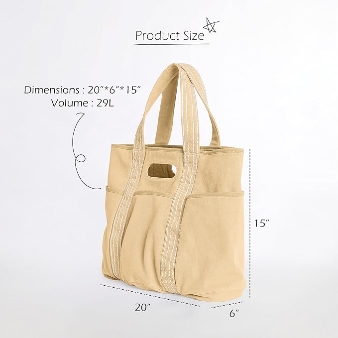 ODODOS 29L Oversized Canvas Tote Bag Large Capacity Open Top Shoulder Bags for Gym Workout Shopping Beach Travel