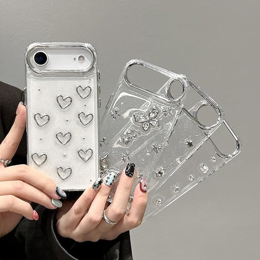 EYZUTAK Case for iPhone Air, Bling Glitter 3D Diamond Phone Case Cute Sparkly Crystal Clear Aesthetic Design Cover Slim Soft Durable TPU Transparent Protective Cover for Women Girls - Crystal