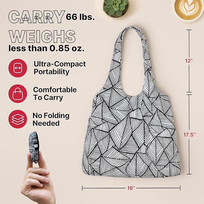 Nanobag Ultra-Lightweight Standard Size Tote Bag for Women & Men, Heavy Duty Reusable Grocery Bag, Foldable Travel Shopping Tote, Packable Cloth Bag with Handles, Washable Market Tote (Navy)