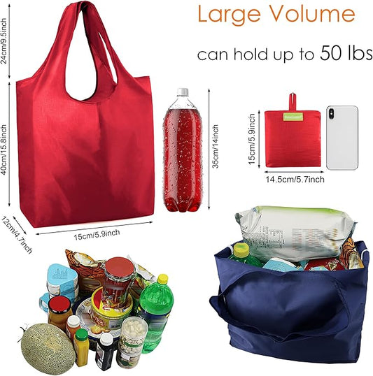 BeeGreen 6 Pack Reusable Grocery Bags, Heavy Duty Totes for Women, Foldable Grocery Bag Large Shopping Totes with Handles for Work, Travel, Gift, Store, Polyester Washable Reusable Tote Bag