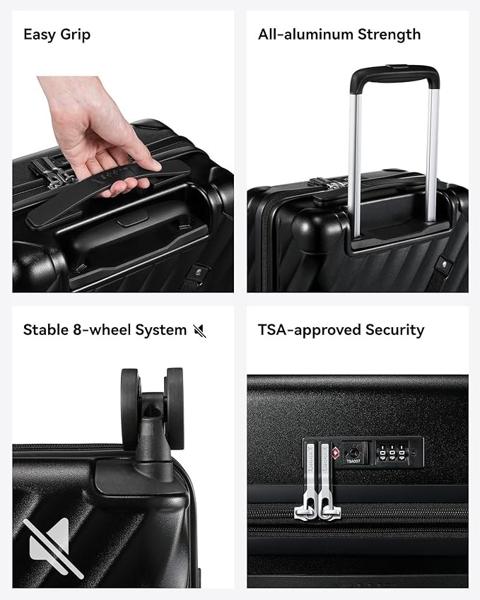 LUGGEX Luggage with Spinner Wheels, Polycarbonate Hard Shell Suitcase, Underseat 14 Inch, Shadow Black