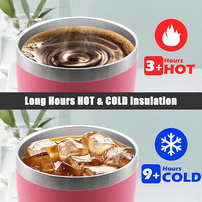 20 oz Tumbler Coffee Tavel Tumblers Bulk with Lid Stainless Steel Double Wall Vacuum Insulated Mug Powder Coated Cups fit Car Cupholder for Hot and Cold - Pink, 8Pack
