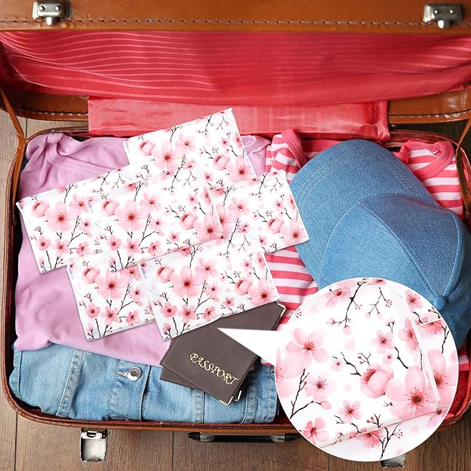 Geyee 50 Packs Facial Tissue Travel Packs Disposable Pocket Tissues for Wedding Guest Travel School Purse Home Supplies, 500 Sheets 3 Ply(Cherry Blossoms)