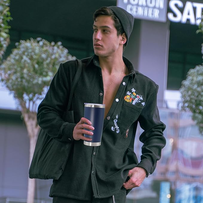 20oz Tumbler Stainless Steel Tumbler Cup with Lid Vacuum Insulated Double Wall Travel Mug, Durable Powder Coated Travel Coffee Tumbler Mug for Hot & Cold Drinks, Navy,4 Pack