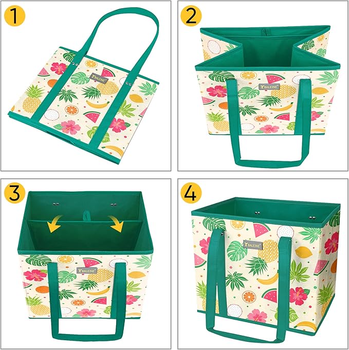 BALEINE 3Pk Reusable Grocery Bags, Foldable Shopping Bags for Groceries with Reinforced Bottom & Handles (Hawaiian Brunch)