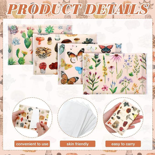 PerKoop 100 Pack Pocket Tissues Travel Slim Packs Small Facial Tissues Wallet Size Toilet Paper for Travel Guest Wedding Supplies, 4 Styles(Plants)