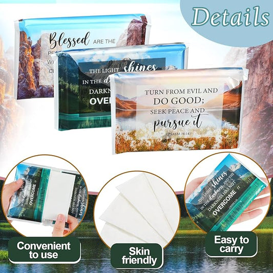 24 Packs Travel Size Tissue Pocket Slim Pack Facial 3 Ply Wallet Size Pocket Tissues for Travel Wedding Party Favors, 6 Styles(Biblical Landscape)