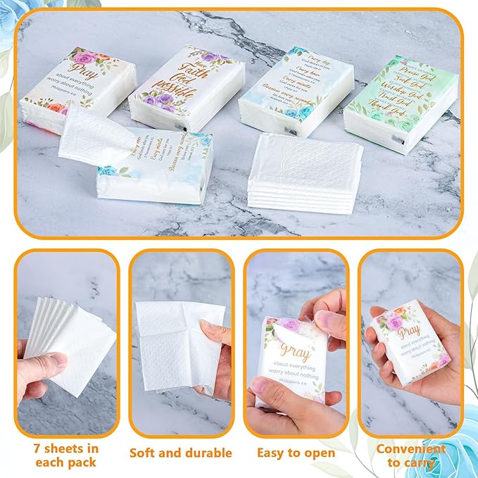 120 Pack Bible Theme Facial Tissues Individual Pack Bulk Christian Pocket Size Travel Kleenex with Floral Pattern for Holiday Graduation Ceremony Wedding Church Supplies 3 Ply