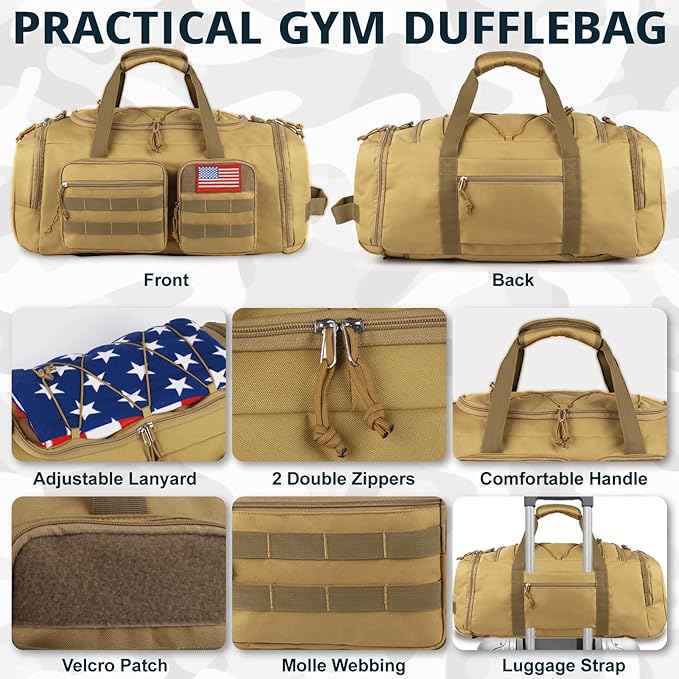 Tactical Gym Bag for Men,70L Large 3 in 1 Sports Duffle Bag with Shoes Compartment for Travel,Water Resistant Travel Backpack Weekender Overnight Bag with Wet Pocket for Women
