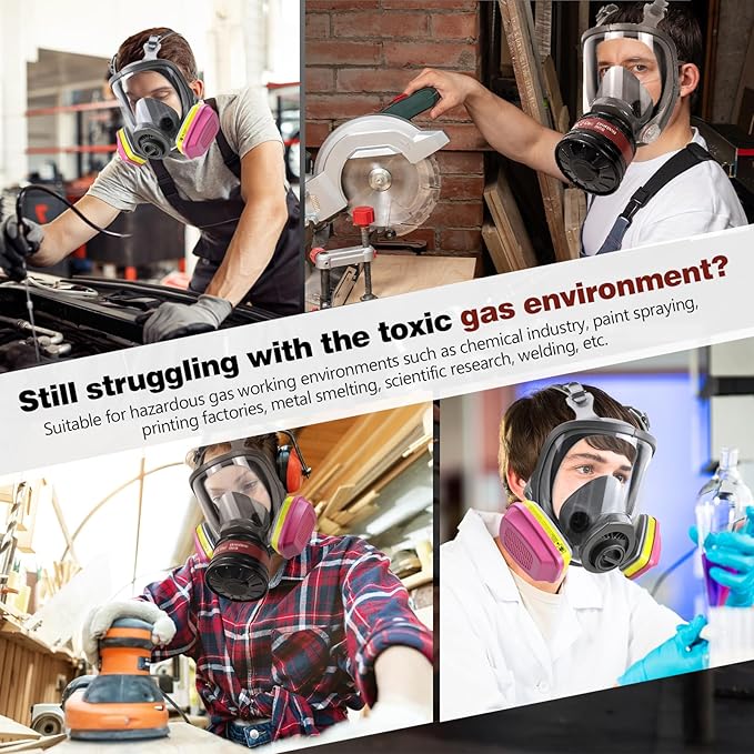 Full Face Respirator Mask - Gas Mask with Filter Cartridges for Painting, Sanding, Asbestos, Fume, Resin and Dust