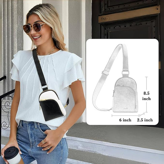 INICAT RFID Blocking Sling Bag Leather Crossbody Bags for Women Fanny Pack Cross Body for Woman Chest Bag for Travel 1.9L