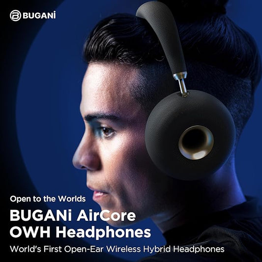 Open Ear Wireless Headphones, Bluetooth 5.3 Over-Ear with Removable Noise-Canceling Ear Caps, Dual-Driver HiFi Sound, 24H Battery Life Comfortable Fit, Type-C Fast Charging for Travel, Work, Office