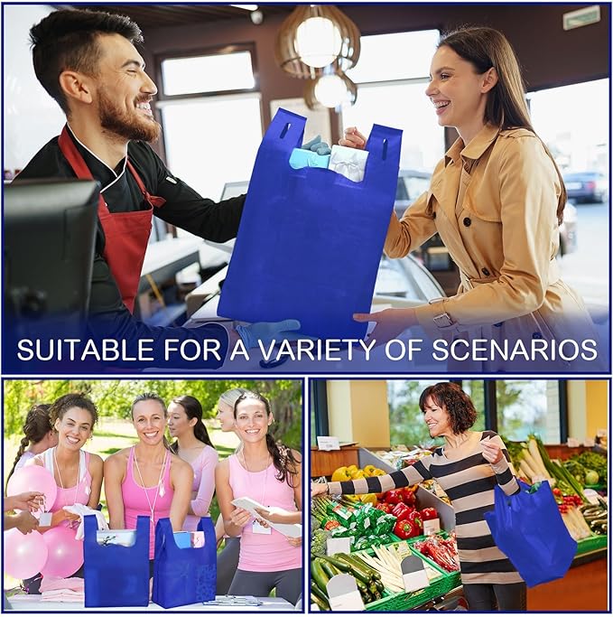 Windyun Large Grocery T-shirt Bags Bulk Reusable Non Woven Shopping Bag Foldable Gift Tote with Handle, 21x11x6 Inch