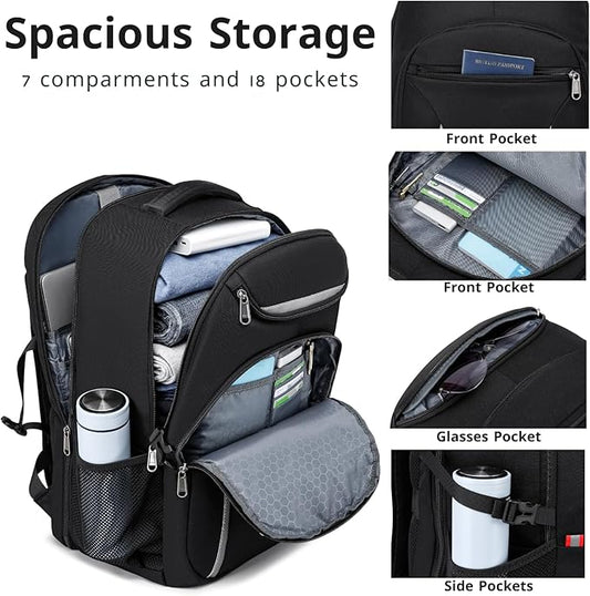 Extra Large Travel Laptop Backpack for Men & Women - Anti Theft Water Resistant College School Work Backpack Fits 17 Inch Laptop-40L Black