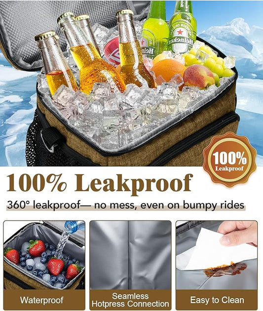 Insulated Lunch Bag for Men & Women - Leakproof Lunch Box Soft Cooler Tote, Adjustable Strap, Reusable Lunch Box for Work Office Picnic Beach Travel-Coffee