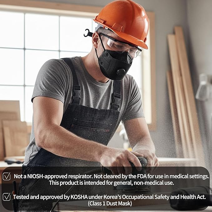Particulate Respirator Mask with Valve, Flat Fold Design, Breathable Respirator Mask for Dust Sanding, Made in Korea
