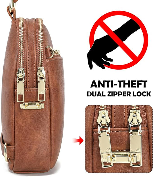 INICAT RFID Blocking Sling Bag Leather Crossbody Bags for Women Fanny Pack Cross Body for Woman Chest Bag for Travel 1.9L