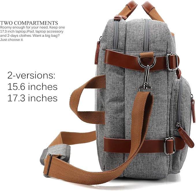 Convertible Backpack Messenger Shoulder bag Laptop Case Handbag Business Briefcase Multi-functional Travel Rucksack Fits 15.6 Inch Laptop For Men/Women (Grey)