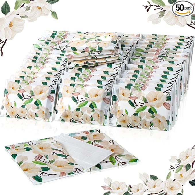 Geyee 50 Packs Facial Tissue Travel Packs Disposable Pocket Tissues for Wedding Guest Travel School Purse Home Supplies, 500 Sheets 3 Ply(Magnolia)