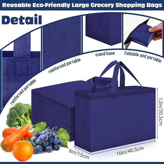 Windyun Reusable Grocery Bags Large Non Woven Shopping Bags with Handles Foldable Portable Tote Bulk, 16x6x12 Inch