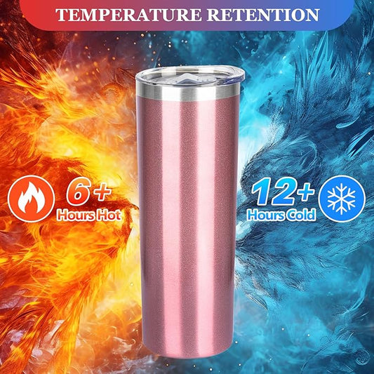 20 oz Skinny Tumblers with Lid and Straw,Stainless Steel Vacuum Insulated Tumbler Cup Double Wall Travel Coffee Mug, Thermal Water Tumbler for Hot and Cold Drinks(Rose Gold,4)