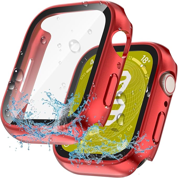2 in 1 Waterproof Case for Apple Watch Screen Protector 41mm Series 7 8 9 Accessories with Tempered Glass Film Face Protective & PC Bumper Cover Compatible iWatch 41mm