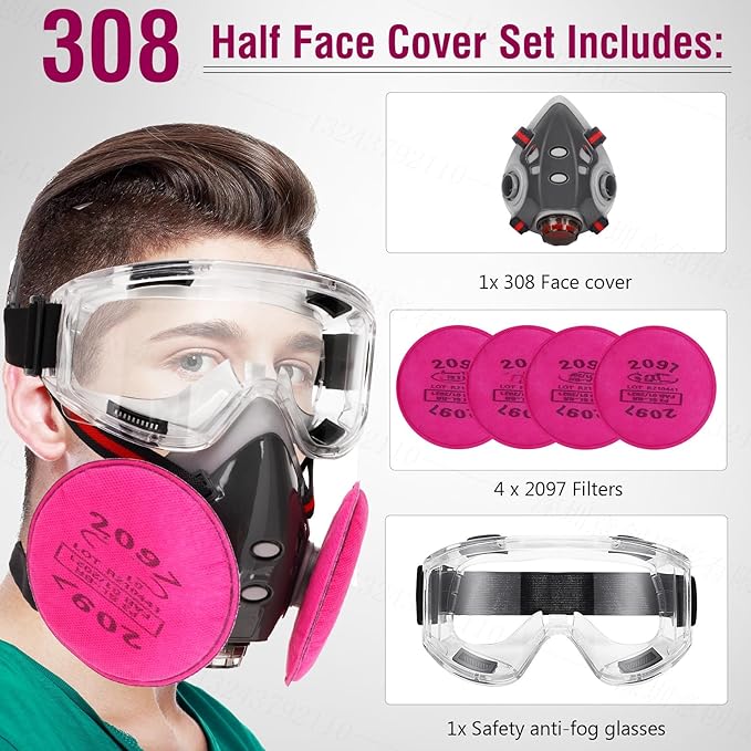 Respirator Mask, Reusable Face Respirators with Filters, Gas Masks Against Chemicals/Organic Vapor/Formaldehyde