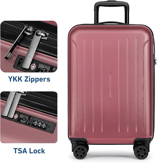 KYME Suitcase Hardshell With Double Spinner Wheels, PC+ABS TSA Lock Travel Luggage (Berry Red, 20" Carry On)