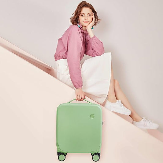 mixi Upgrade Carry on Luggage 14 Inch Underseat Personal Item Suitcases with Spinner Wheels, Hardside Rolling Suitcase PC with TSA Lock Lightweight Travel Case, Fine Grid Avocado Green