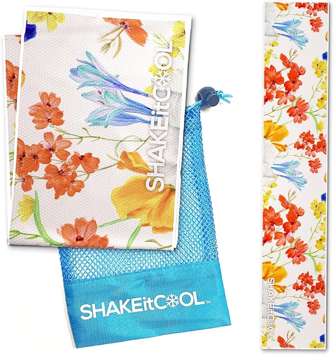 SHAKEitCOOL Original Cooling Towel – Be Cool in Style - Heat Relief, Soft, Lightweight, Sun Protection, Easy Clean - Perfect for Biking, Running, Yoga, Gym, Gardening - Flower