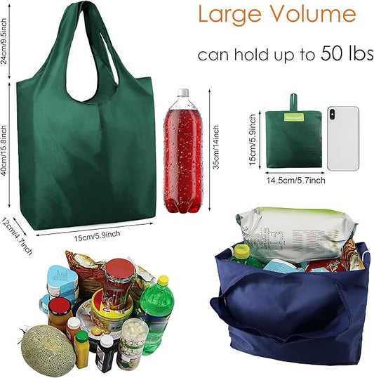 BeeGreen Reusable Bags Tote Bags for Women - 6 Pack Bulk Extra Large Reusable Gifts Bag with Handles - Heavy Duty Foldable Machine Washable Travel Grocery Bag Organizer (Packable Shopping Bags)