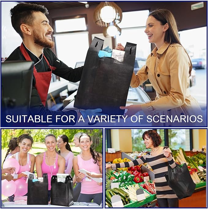 Windyun Large Grocery T-shirt Bags Bulk Reusable Non Woven Shopping Bag Foldable Gift Tote with Handle, 21x11x6 Inch