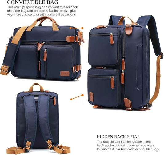 Convertible Backpack Messenger Bag Shoulder Bag Laptop Case Handbag Business Briefcase Multi-Functional Travel Rucksack Fits 17.3 Inch Laptop for Men/Women (Blue)