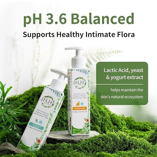 HH Herb & Health Feminine Wash for Women, pH3.6 Lactobacillus Cleanser with Botanical Extracts, Hydrating Intimate Care for Odor Dryness and Itch, Sensitive Skin Safe, Woodland Breeze Scent Cool