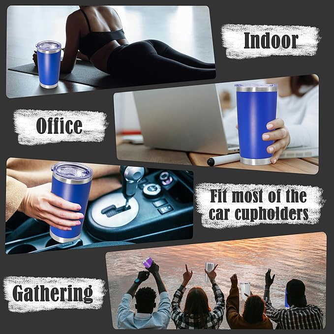 20 oz Tumbler Coffee Tavel Tumblers Bulk with Lid Stainless Steel Double Wall Vacuum Insulated Mug Powder Coated Cups fit Car Cupholder for Hot and Cold - Dark Blue, 1Pack