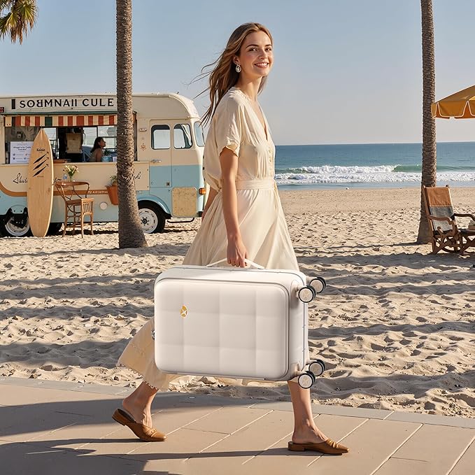 MGB 20 Inch Top Open Carry On Luggage 22x14x9 Airline Approved, Aluminum Frame Hard Shell Carry On Suitcase with Spinner Wheels,Travel Small Luggage for Women Men Gifts (Cream)