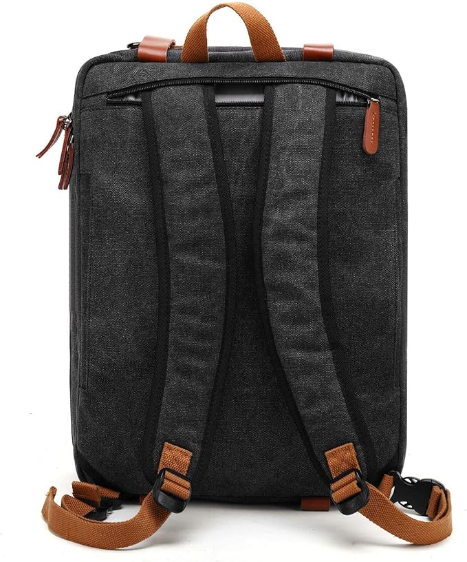 Convertible Backpack Messenger Shoulder bag Laptop Case Handbag Business Briefcase Multi-functional Travel Rucksack Fits 17.3 Inch Laptop For Men/Women (Canvas Black)