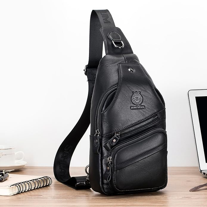 LUKZIJAES Genuine Leather Sling Bag for Men