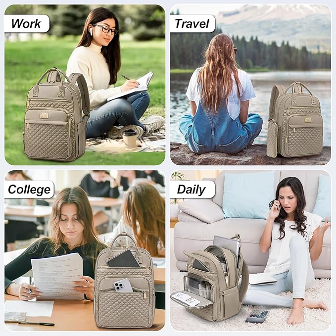 Laptop Backpack for Women,15.6 Inch Laptop Backpack for Work,Waterproof Travel Backpack,College Bookbag with Wallet (Khaki)